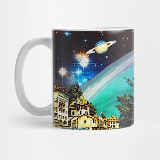 Cosmic Village - Space Collage, Retro Futurism, Sci-Fi Mug